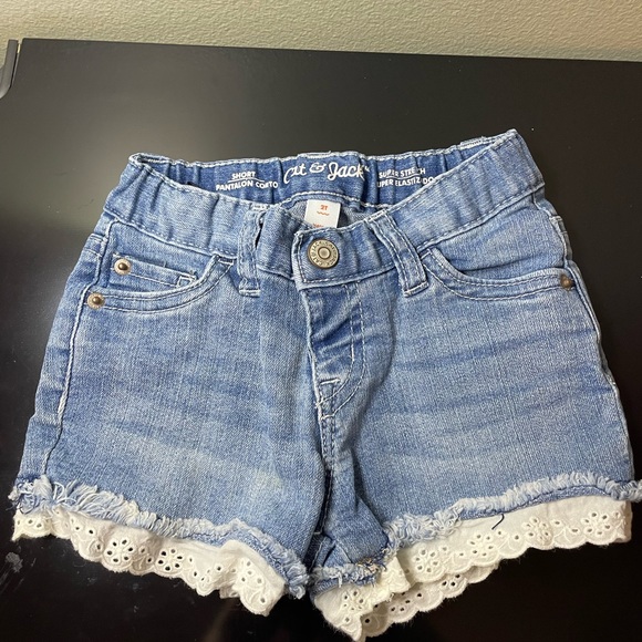 Cat & Jack Bottoms 2t Cat Jack Medium Wash Jean Shorts With White Eyelet Lace Trim Poshmark